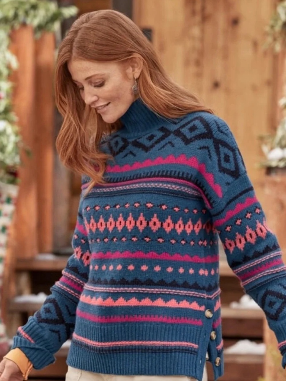 Sundance Fell Fair Isle Sweater Mock Neck - S